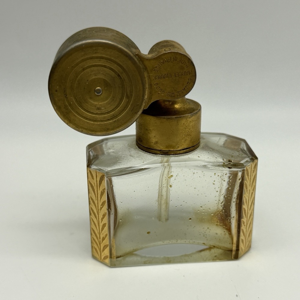Marcel Franck Gold Gilt Glass Perfume Bottle with Atomizer - Made in France - Picture 2 of 7